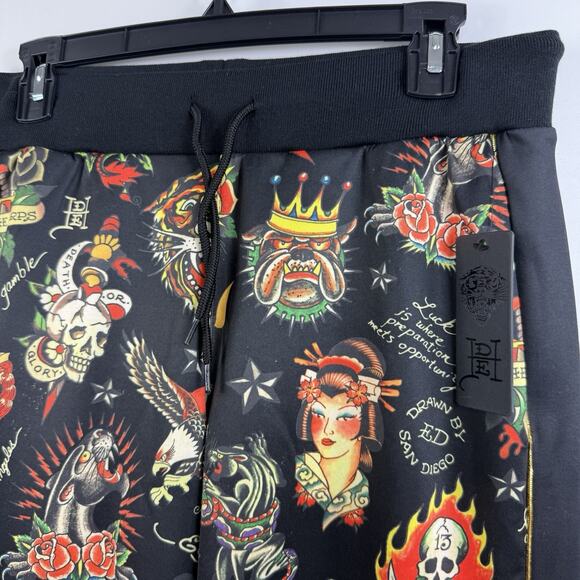 New Ed Hardy Shrunken Flashboard Tracksuit 2 Pc Crop Jacket Wide Leg Pants Y2K - Picture 8 of 16